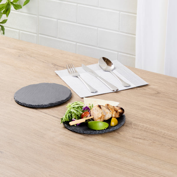Restaurantware Stone Tek Round Black Slate Serving Plate - 6" X 6" - 10 Count Box