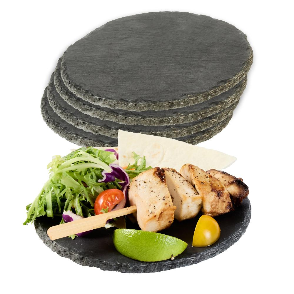 restaurantware Stone Tek Round Black Slate Serving Plate - 6" x 6" - 10 count box