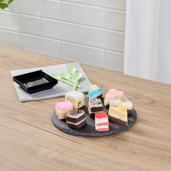 Restaurantware Stone Tek Round Black Slate Serving Plate - 7 3/4" X 7 3/4" - 10 Count Box