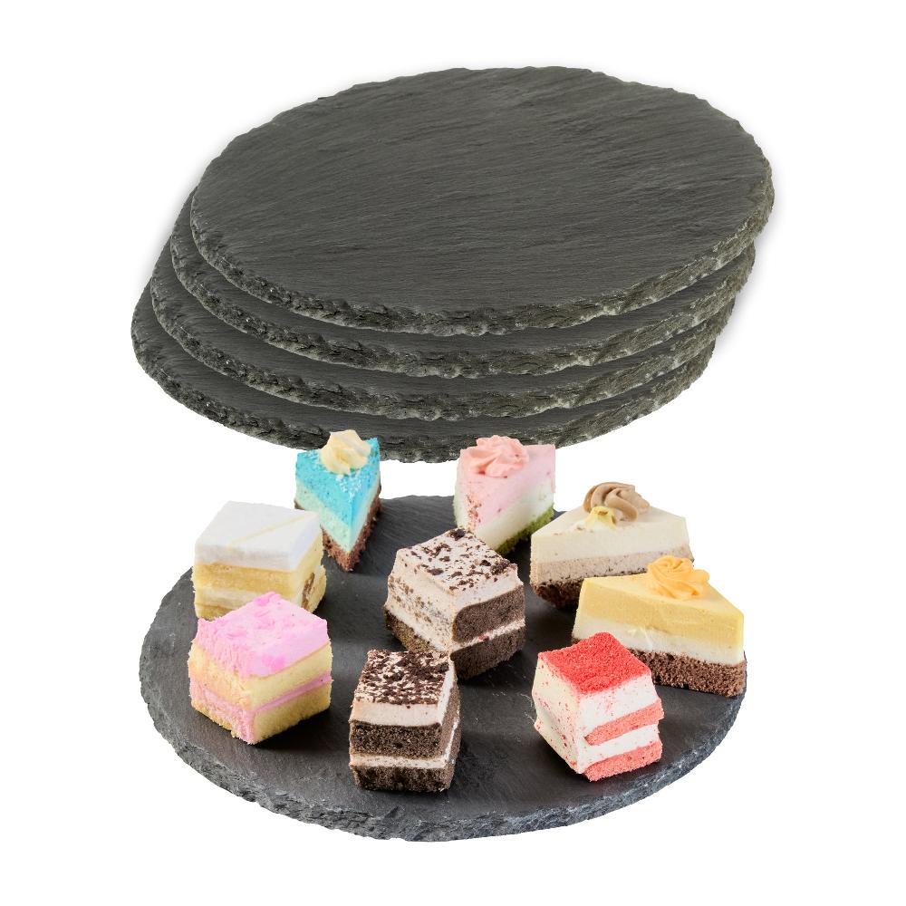 restaurantware Stone Tek Round Black Slate Serving Plate - 7 3/4" x 7 3/4" - 10 count box