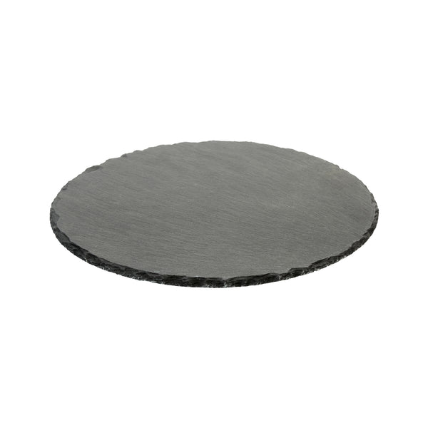 Restaurantware Stone Tek Round Black Slate Serving Plate - 9 3/4" X 9 3/4" - 4 Count Box