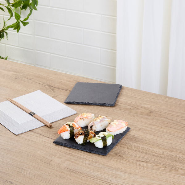 Restaurantware Stone Tek Square Black Slate Appetizer / Tasting Plate - 6" X 6" - 10 Count Box