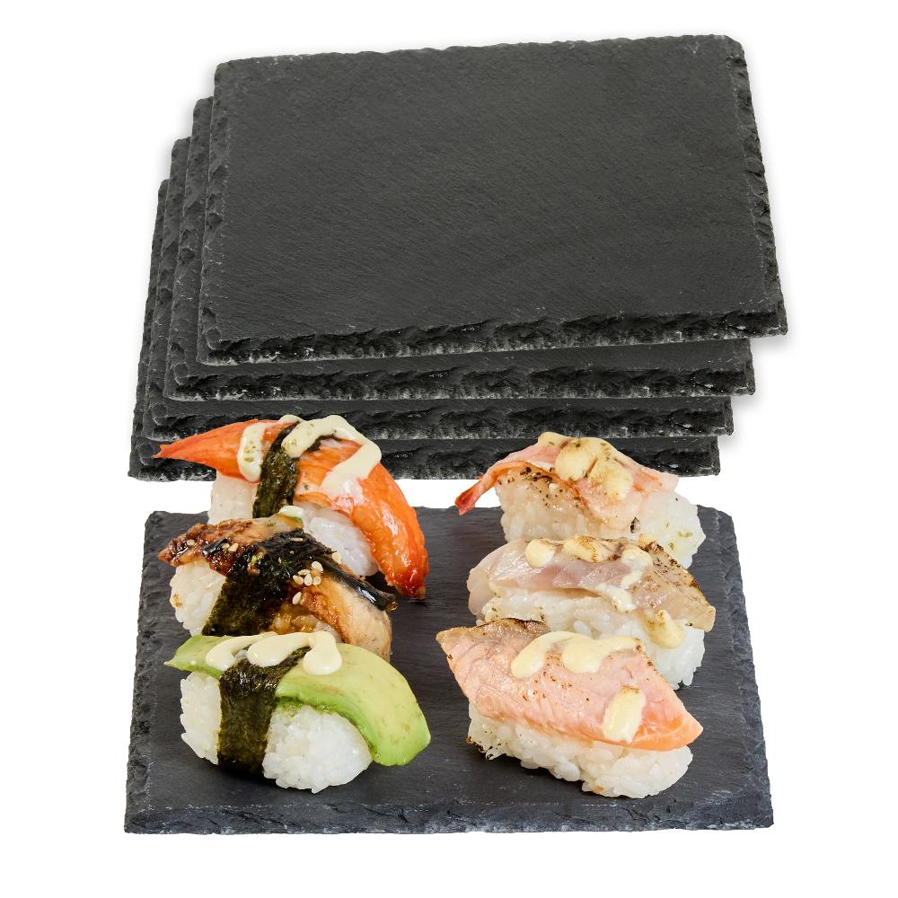 restaurantware Stone Tek Square Black Slate Appetizer / Tasting Plate - 6" x 6" - 10 count box