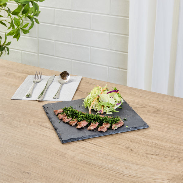 Restaurantware Stone Tek Square Black Slate Serving Plate - 10" X 10" - 4 Count Box
