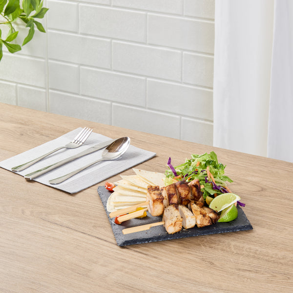 Restaurantware Stone Tek Square Black Slate Serving Plate - 8" X 8" - 10 Count Box