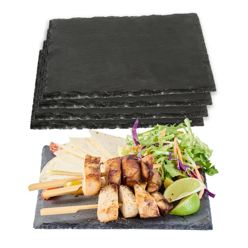 restaurantware Stone Tek Square Black Slate Serving Plate - 8" x 8" - 10 count box