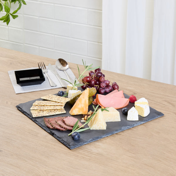 Restaurantware Stone Tek Square Black Slate Serving Tray - 12" X 12" - 4 Count Box