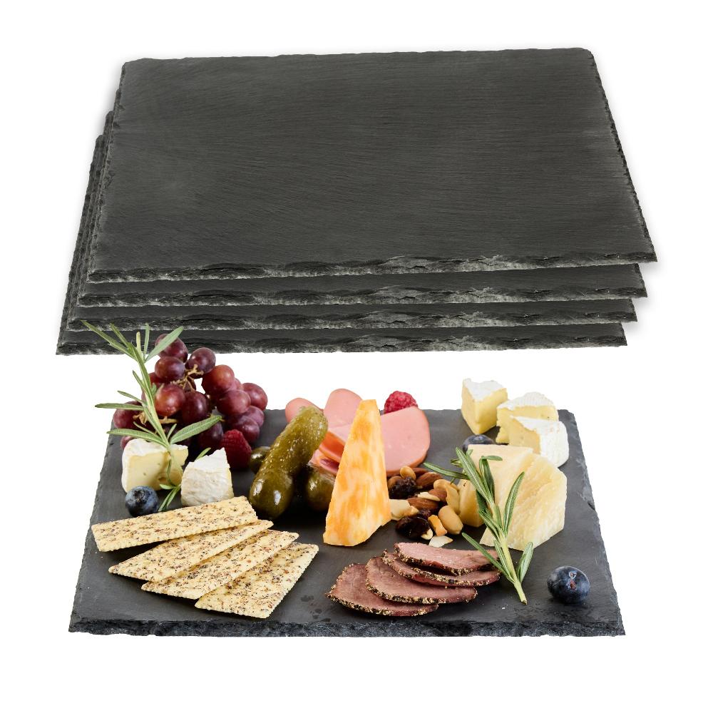 restaurantware Stone Tek Square Black Slate Serving Tray - 12" x 12" - 4 count box
