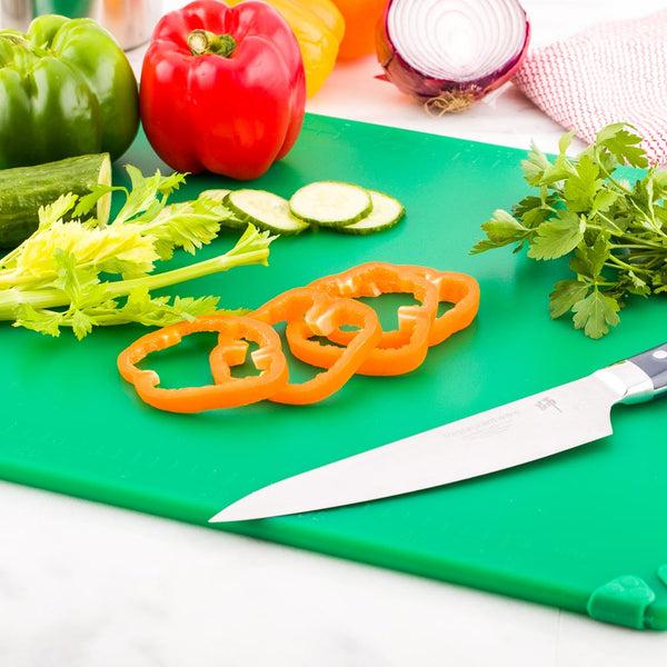 Restaurantware Sure Grip Green Plastic Cutting Board - Non-Slip Measurement Markers Carrying Handle - 18" X 24" - 1 Count Box