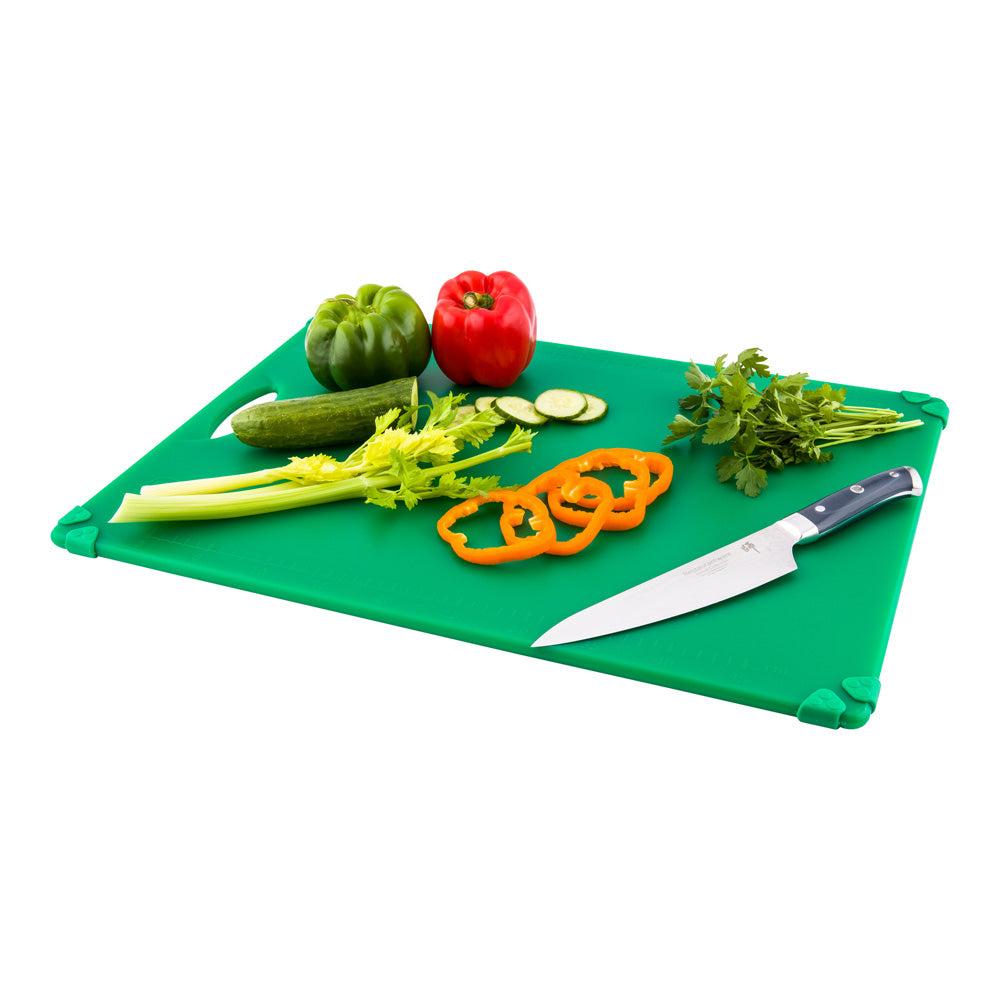 restaurantware Sure Grip Green Plastic Cutting Board - Non-Slip Measurement Markers Carrying Handle - 18" x 24" - 1 count box