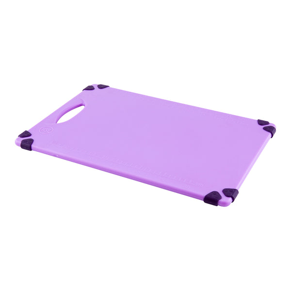 Restaurantware Sure Grip Purple Plastic Cutting Board - Allergen Safe Non-Slip Measurement Markers Carrying Handle - 12" X 18" - 1 Count Box