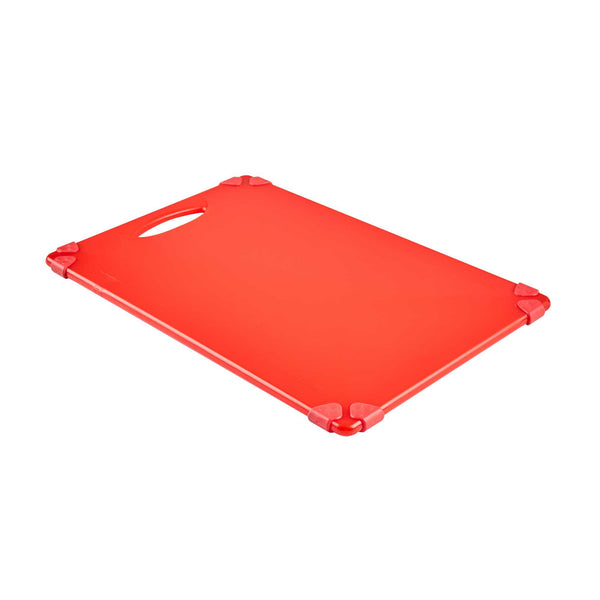 Restaurantware Sure Grip Red Plastic Cutting Board - Non-Slip Measurement Markers Carrying Handle - 12" X 18" - 1 Count Box