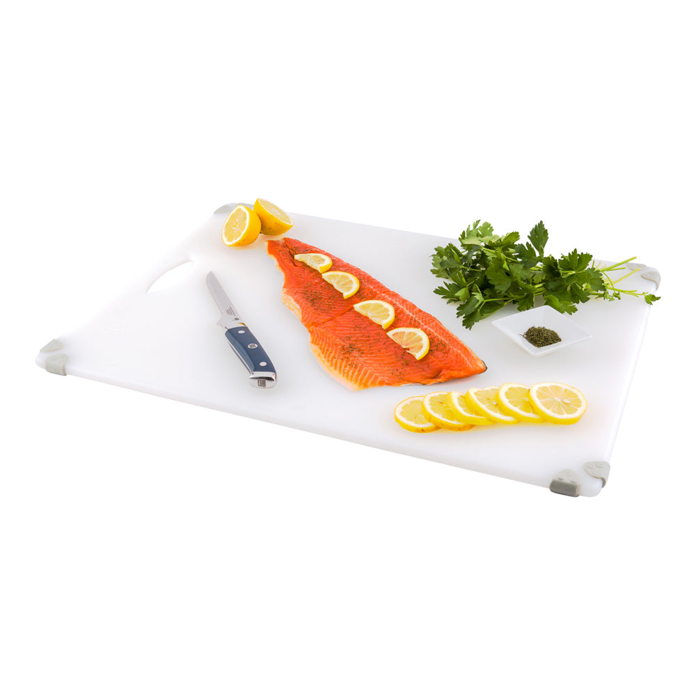 restaurantware Sure Grip White Plastic Cutting Board - Non-Slip Measurement Markers Carrying Handle - 18" x 24" - 1 count box