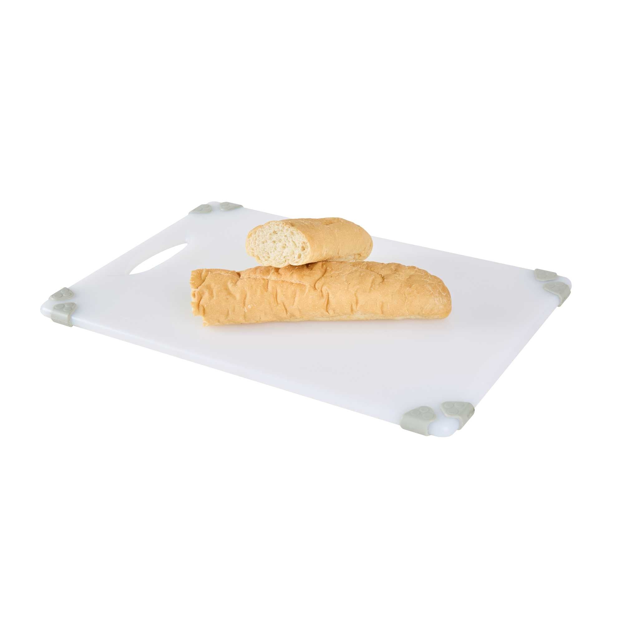 restaurantware Sure Grip White Plastic Cutting Board - Non-Slip Measurement Markers Carrying Handle - 12" x 18" - 1 count box