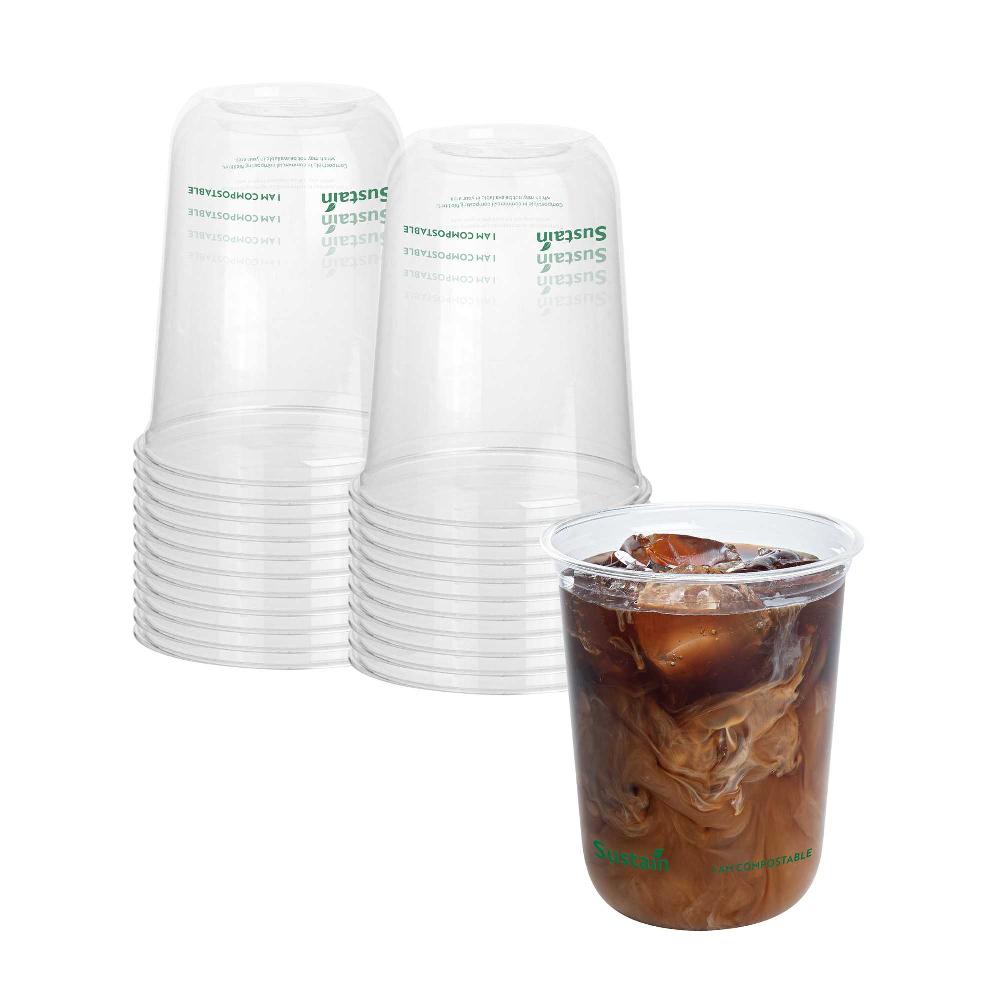 restaurantware Sustain 12 oz U-Shape Clear PLA Plastic Drinking Cup - Compostable Rounded Bottom - 3 1/2" x 3 1/2" x 4 1/4" - 1000 count box