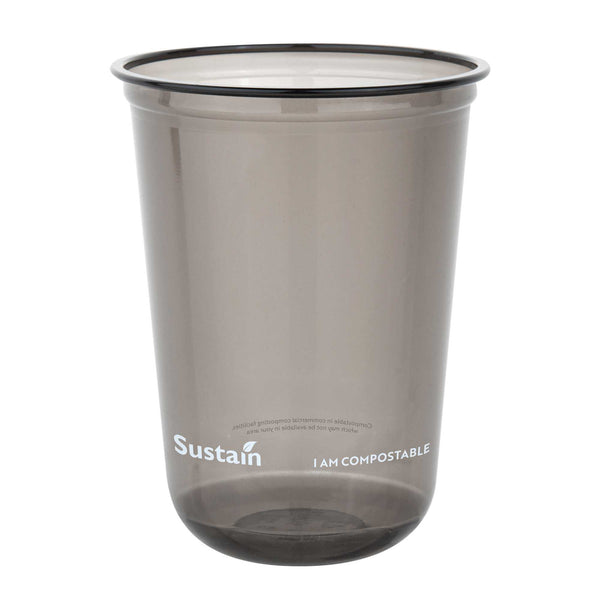 Restaurantware Sustain 16 Oz U-Shape Black PLA Plastic Drinking Cup - Compostable Rounded Bottom - 3 1/2" X 3 1/2" X 4 3/4" - 1000 Count Box