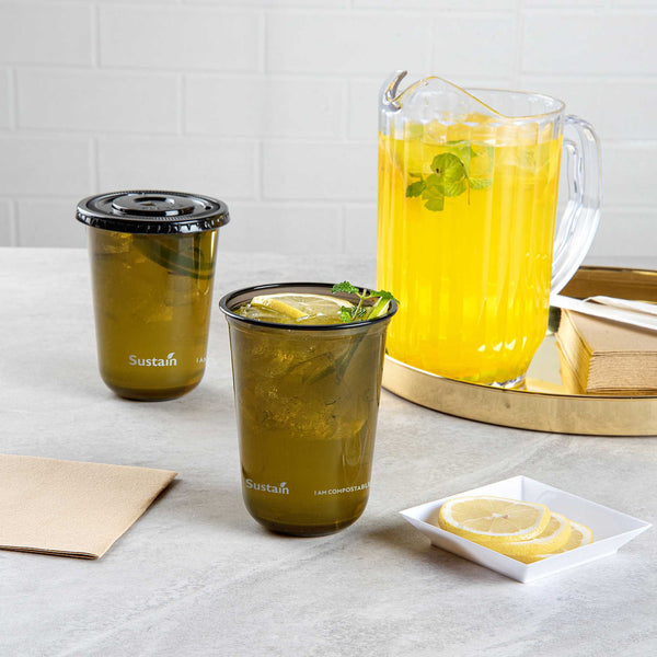 Restaurantware Sustain 16 Oz U-Shape Black PLA Plastic Drinking Cup - Compostable Rounded Bottom - 3 1/2" X 3 1/2" X 4 3/4" - 1000 Count Box