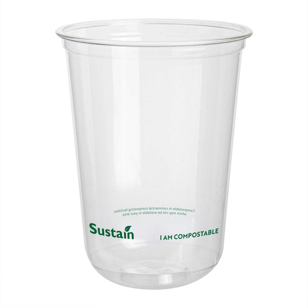 Restaurantware Sustain 16 Oz U-Shape Clear PLA Plastic Drinking Cup - Compostable Rounded Bottom - 3 1/2" X 3 1/2" X 4 3/4" - 1000 Count Box