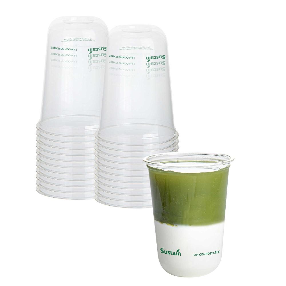 restaurantware Sustain 16 oz U-Shape Clear PLA Plastic Drinking Cup - Compostable Rounded Bottom - 3 1/2" x 3 1/2" x 4 3/4" - 1000 count box