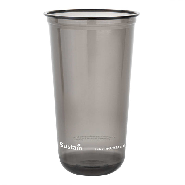 Restaurantware Sustain 24 Oz U-Shape Black PLA Plastic Drinking Cup - Compostable Rounded Bottom - 3 1/2" X 3 1/2" X 6" - 1000 Count Box