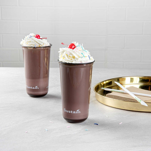 Restaurantware Sustain 24 Oz U-Shape Black PLA Plastic Drinking Cup - Compostable Rounded Bottom - 3 1/2" X 3 1/2" X 6" - 1000 Count Box