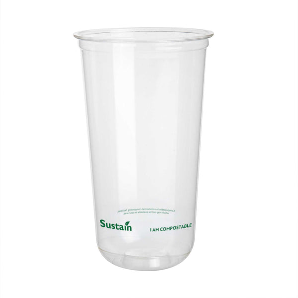 Restaurantware Sustain 24 Oz U-Shape Clear PLA Plastic Drinking Cup - Compostable Rounded Bottom - 3 1/2" X 3 1/2" X 6" - 1000 Count Box