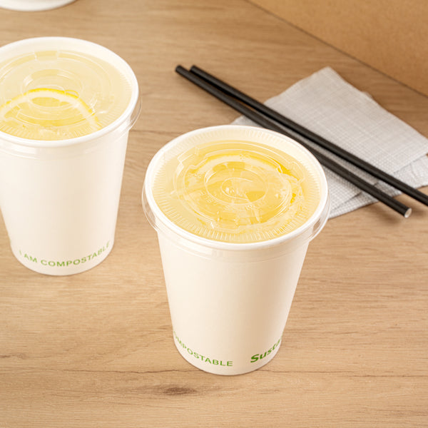 Restaurantware Sustain Clear PLA Plastic Cold Cup Flat Lid - Fits 9 12 16 20 And 22 Oz Compostable - 1000 Count Box