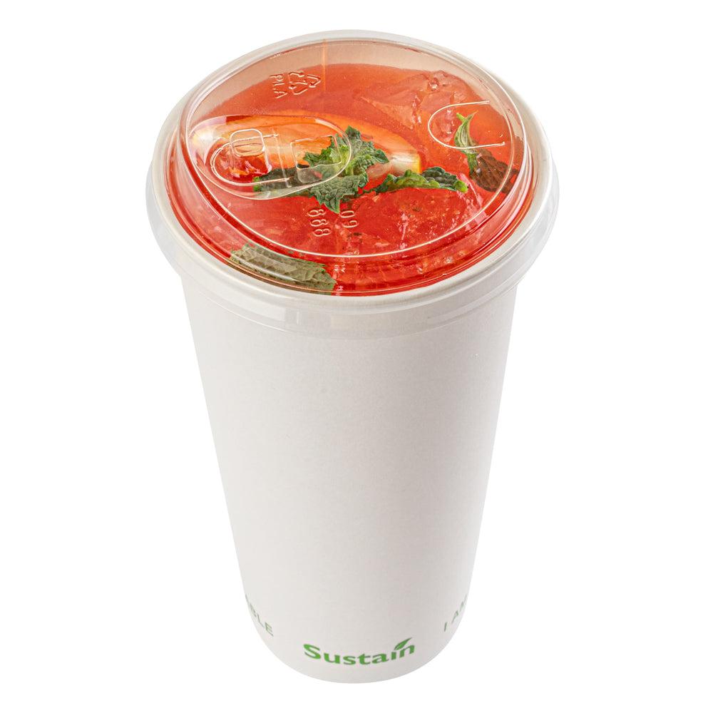 restaurantware Sustain Clear PLA Plastic Straw or Sip Cold Cup Lid - Fits 9 12 16 20 and 22 oz Compostable - 1000 count box