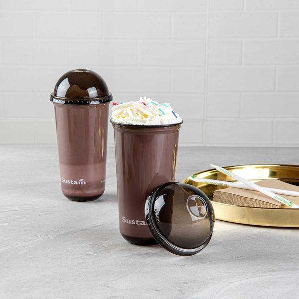 Restaurantware Sustain Round Black PLA Plastic Dome Lid - Fits 12 16 And 24 Oz Compostable - 3 1/2" X 3 1/2" X 1 3/4" - 1000 Count Box