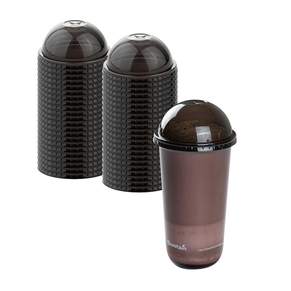 restaurantware Sustain Round Black PLA Plastic Dome Lid - Fits 12 16 and 24 oz Compostable - 3 1/2" x 3 1/2" x 1 3/4" - 1000 count box