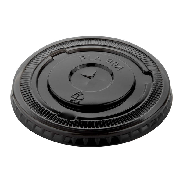 Restaurantware Sustain Round Black PLA Plastic Flat Lid - Fits 12 16 And 24 Oz Compostable - 3 1/2" X 3 1/2" X 1/4" - 1000 Count Box