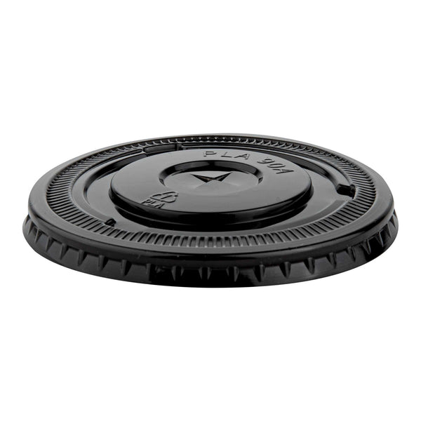 Restaurantware Sustain Round Black PLA Plastic Flat Lid - Fits 12 16 And 24 Oz Compostable - 3 1/2" X 3 1/2" X 1/4" - 1000 Count Box