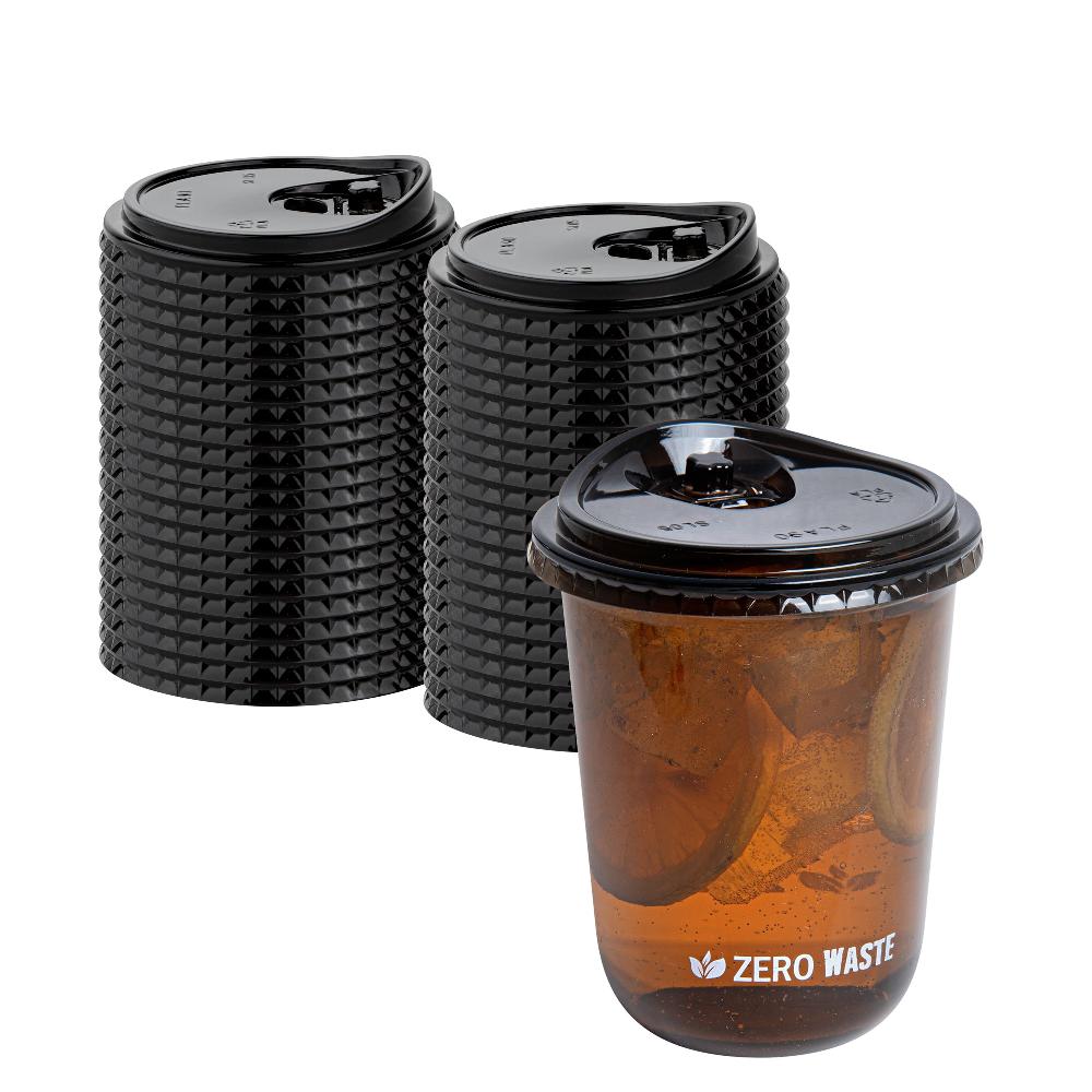 restaurantware Sustain Round Black PLA Plastic Straw or Sippy Cup Lid - Fits 12 16 and 24 oz Compostable - 3 1/2" x 3 1/2" x 3/4" - 1000 count box