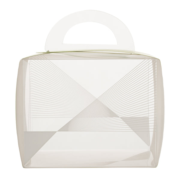 Restaurantware Sweet Vision Rectangle Clear Plastic Cupcake Box - With Handle Yellow Paper Wrap Geometric Line Accent - 5" X 3 1/4" X 4" - 100 Count Box