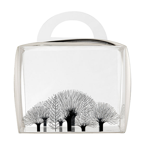 Restaurantware Sweet Vision Rectangle Clear Plastic Cupcake Box - With Handle Black Paper Wrap Tree Accent - 5" X 3 1/4" X 4" - 100 Count Box