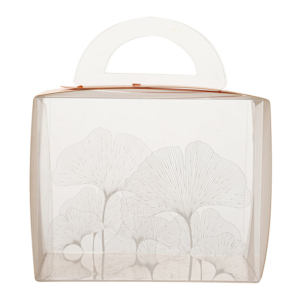 Restaurantware Sweet Vision Rectangle Clear Plastic Cupcake Box - With Handle Orange Paper Wrap Leaf Accent - 5" X 3 1/4" X 4" - 100 Count Box