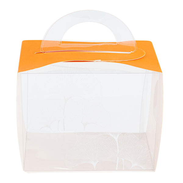 Restaurantware Sweet Vision Rectangle Clear Plastic Cupcake Box - With Handle Orange Paper Wrap Leaf Accent - 5" X 3 1/4" X 4" - 100 Count Box