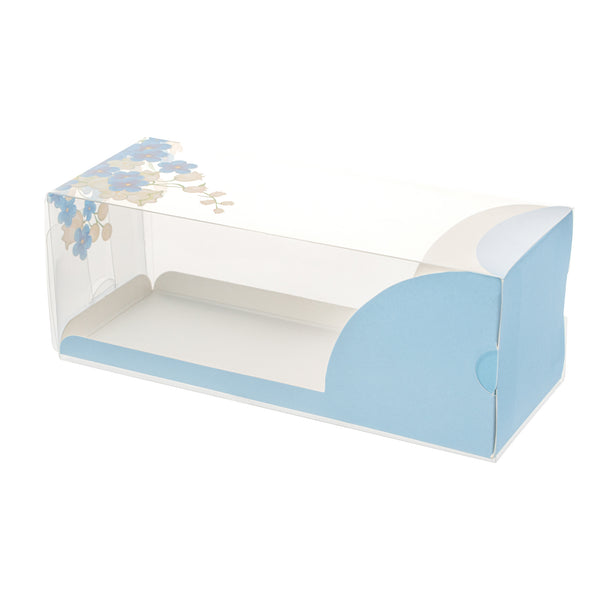 Restaurantware Sweet Vision Rectangle Clear Plastic Eclair Box - Blue Paper Sleeve Flower Accent - 7" X 2 1/2" X 2 1/2" - 100 Count Box