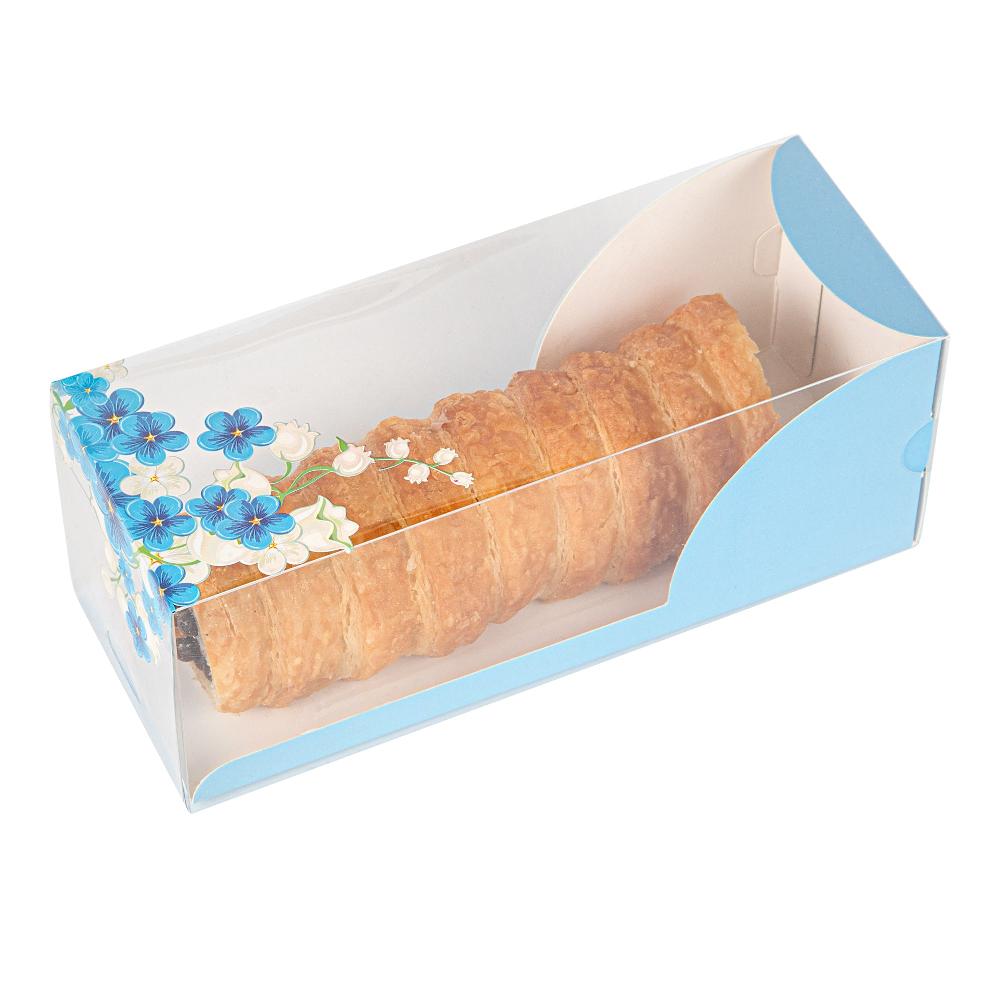 restaurantware Sweet Vision Rectangle Clear Plastic Eclair Box - Blue Paper Sleeve Flower Accent - 7" x 2 1/2" x 2 1/2" - 100 count box
