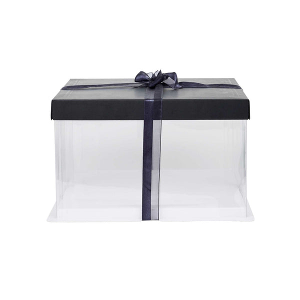 Restaurantware Sweet Vision Square Clear Plastic Cake Box - Black Lid And White Base Black Ribbon - 10" X 10" X 8 1/4" - 10 Count Box