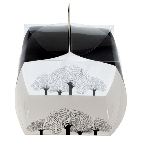 Restaurantware Sweet Vision Square Clear Plastic Cupcake Box - With Handle Black Paper Wrap Tree Accent - 4" X 4" X 4 1/4" - 100 Count Box