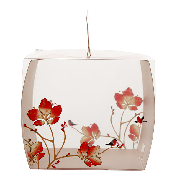 Restaurantware Sweet Vision Square Clear Plastic Cupcake Box - With Handle Red Paper Wrap Flower / Bird Accent - 4" X 4" X 4 1/4" - 100 Count Box