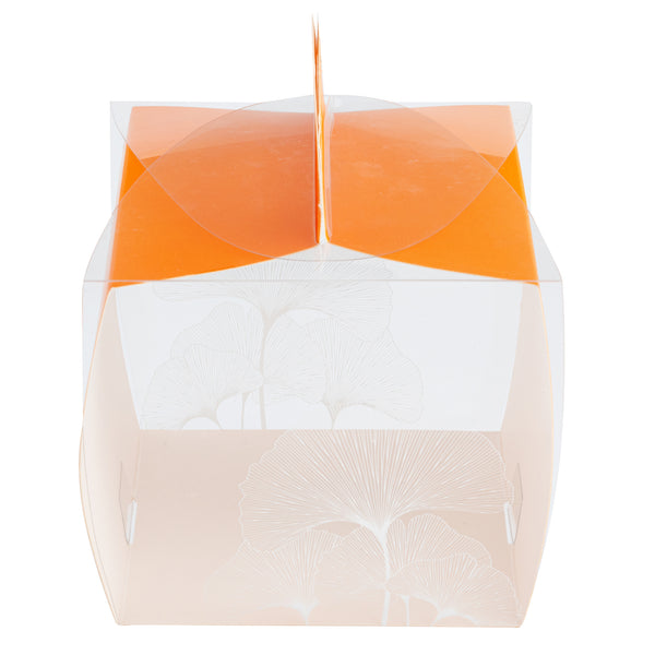 Restaurantware Sweet Vision Square Clear Plastic Cupcake Box - With Handle Orange Paper Wrap Leaf Accent - 4" X 4" X 4 1/4" - 100 Count Box