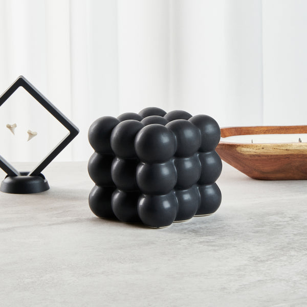 Restaurantware Table Art Black Ceramic Bubble Cube Vase - 4 1/2'' X 4 1/2'' X 4 1/4'' - 1 Count Box