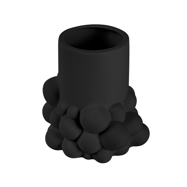 Restaurantware Table Art Black Ceramic Cylinder Bubble Vase - 6'' X 5 3/4'' X 6 1/2'' - 1 Count Box