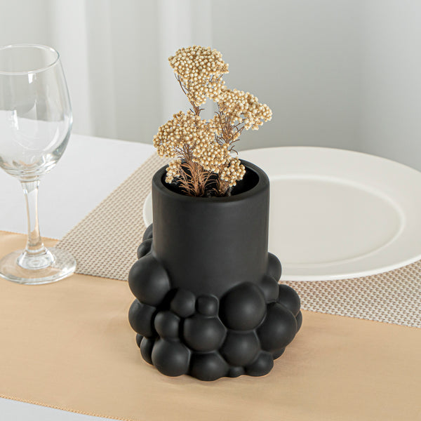 Restaurantware Table Art Black Ceramic Cylinder Bubble Vase - 6'' X 5 3/4'' X 6 1/2'' - 1 Count Box