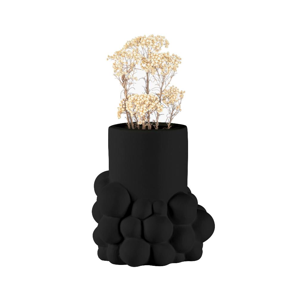 restaurantware Table Art Black Ceramic Cylinder Bubble Vase - 6'' x 5 3/4'' x 6 1/2'' - 1 count box