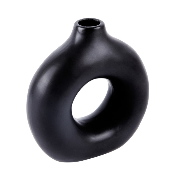 Restaurantware Table Art Black Ceramic Donut Vase - 5 3/4'' X 2 1/4'' X 6'' - 1 Count Box