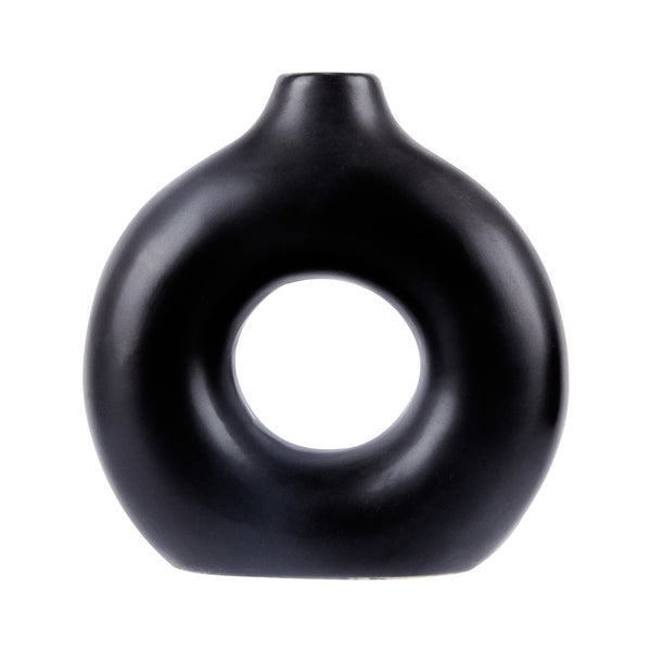 Restaurantware Table Art Black Ceramic Donut Vase - 5 3/4'' X 2 1/4'' X 6'' - 1 Count Box