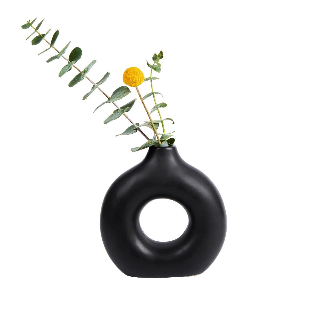 restaurantware Table Art Black Ceramic Donut Vase - 5 3/4'' x 2 1/4'' x 6'' - 1 count box